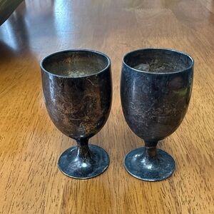 Pair of Vintage-Inspired Silver Goblets - Silver Tone